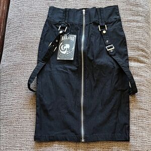 Killstar Black Pencil Skirt with Strap Accents